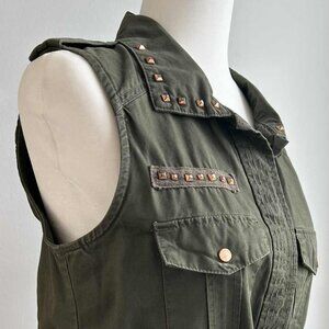 MNG Mango Studded Olive Utility Vest with Epaulets & Drawstring Waist – EU M